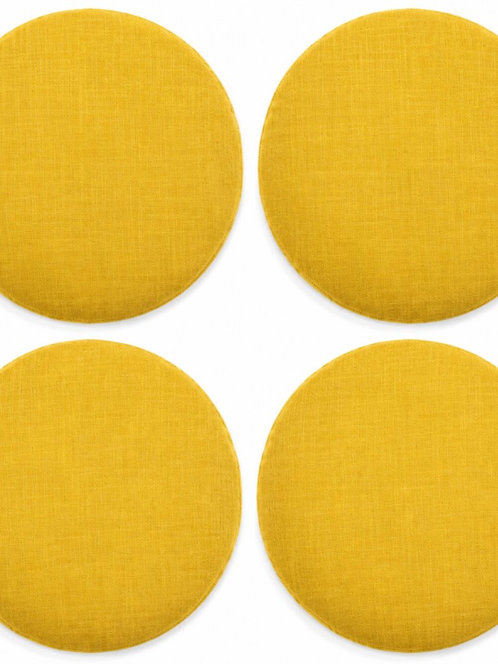 Yellow Round Linen Fabric Coasters – Set of 4 Bright Tabletop Drink Mats
